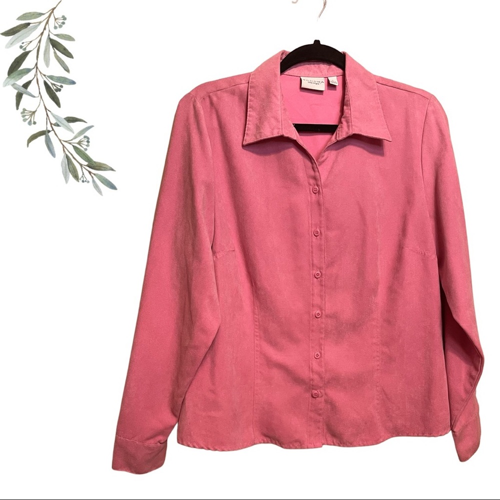 Sonoma Pink Faux Suede Button Down Shirt Size Large